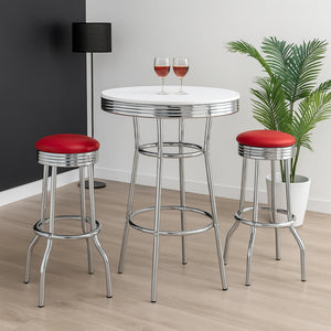 Retro Chrome 3-Piece Pub Bar Set