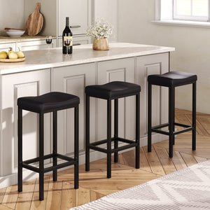 Counter Height Bar Stools with PU Leather Saddle Seat — Set of 2, 3, or 4