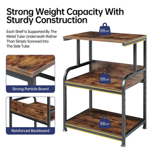 3-Tier Rolling Printer Cart with Height-Adjustable Shelf