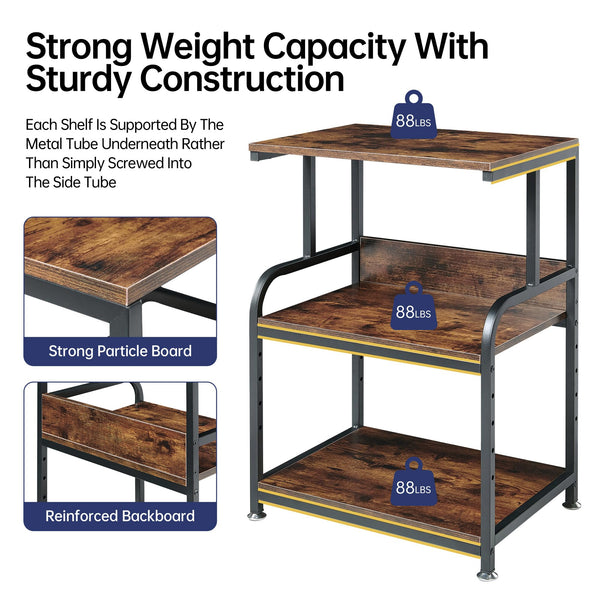 3-Tier Rolling Printer Cart with Height-Adjustable Shelf
