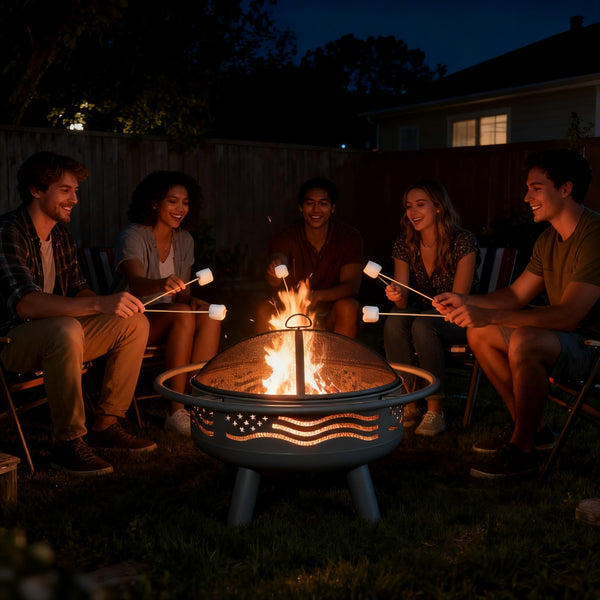 32-Inch American Flag Round Fire Pit
