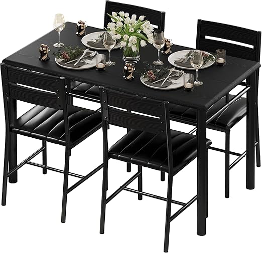 5-Piece Dining Table Set for 4 with Upholstered Chairs
