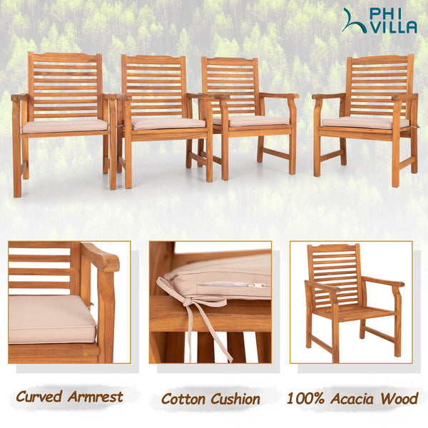 9-Piece Acacia Wood Outdoor Dining Set with Extendable Table & Cushioned Chairs