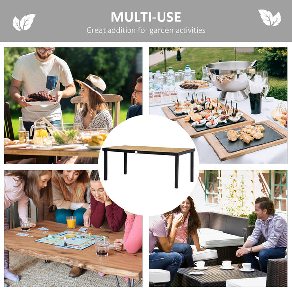 8-Person Rectangular Outdoor Dining Table – Aluminum Frame & Faux Wood Top