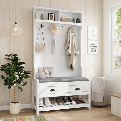 4-in-1 Hall Tree with Bench, Shoe Storage & Coat Rack