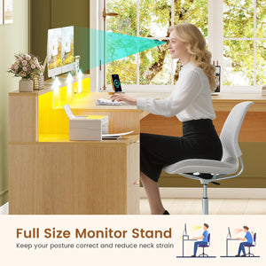 L-Shaped Executive Desk with Drawers, File Cabinet & Monitor Stand
