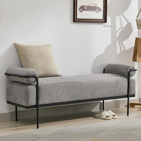 Upholstered End of Bed Bench with Metal Legs