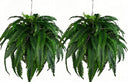 Artificial Hanging Ferns 2 Pack – Large Faux Boston Fern Bushes UV Resistant