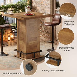 Square Bar Table with Metal Footrest, 39.4"H