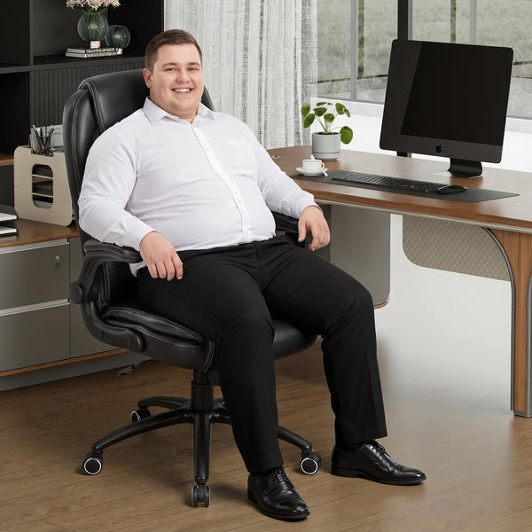 Ergonomic PU Leather Office Chair with Flip-Up Armrests