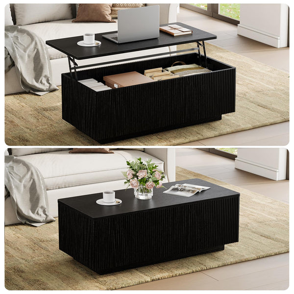 Fluted Lift-Top Coffee Table with Hidden Storage