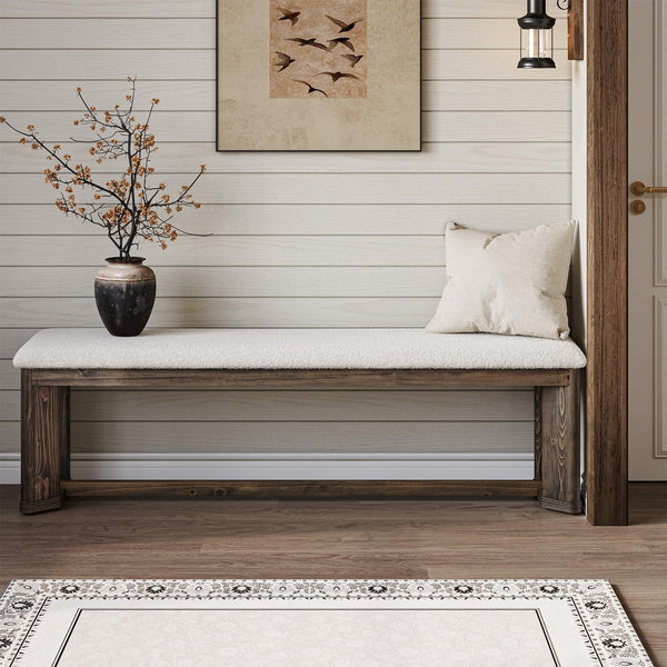 63" Upholstered Bench with Faux Lamb Fur Seat