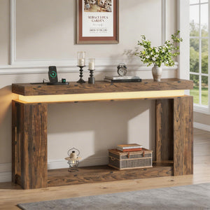 63" Console Table with LED Lighting & Charging Station