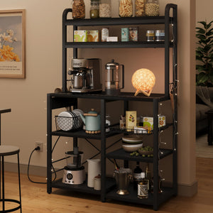 5-Tier Baker's Rack with Wire Basket & Built-In Power Outlets
