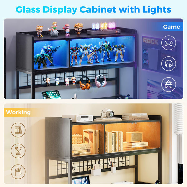 L-Shaped Gaming Desk with LED Display Cabinet