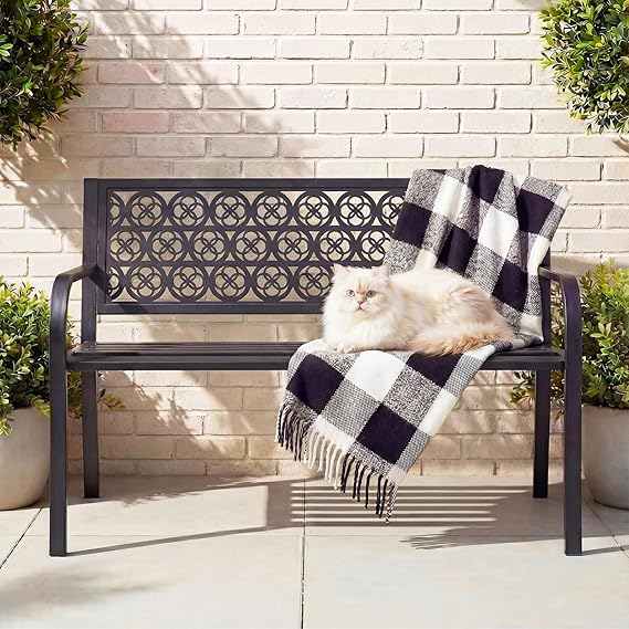 50" Outdoor Metal Garden Bench with Backrest & Armrests