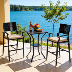 3-Piece Outdoor Bar Set with Stone Crystal Top & Stools