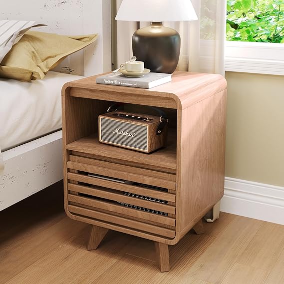 Fluted End Table with Drawer and Open Shelf