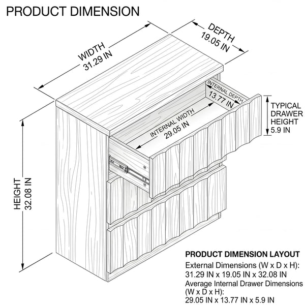 9-Drawer Wide Dresser with Fluted Design