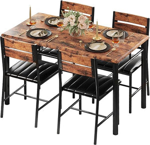 5-Piece Dining Table Set for 4 with Upholstered Chairs