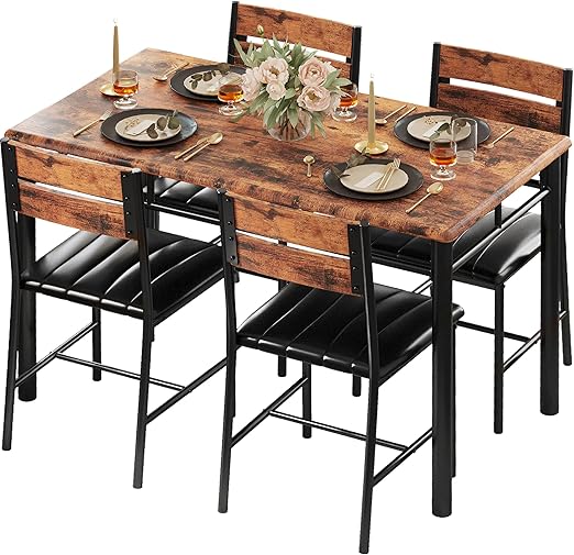 5-Piece Dining Table Set for 4 with Upholstered Chairs