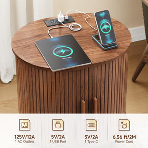 Fluted End Table with Storage & Charging Station