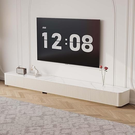 Modern TV Stand with Sintered Stone Top & Wood Drawers