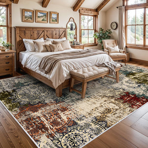 9x12 Abstract Area Rug – Washable, Non-Slip, Low Pile Polyester Carpet