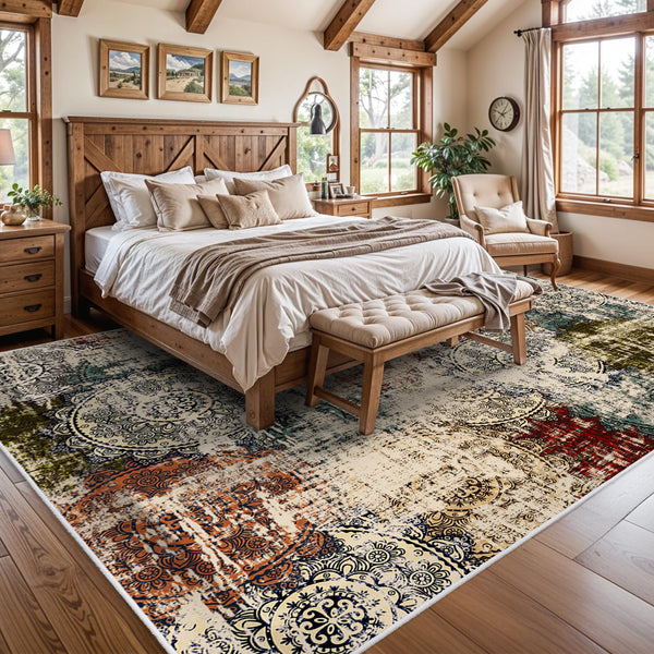 9x12 Abstract Area Rug – Washable, Non-Slip, Low Pile Polyester Carpet