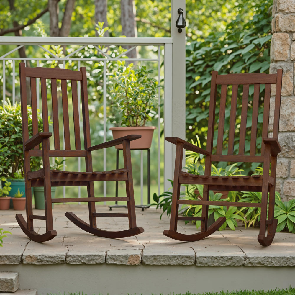 Acacia Wood Patio Rocking Chair – High Back & Wide Armrest