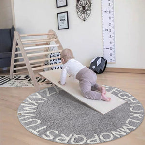 Round Cotton Alphabet Play Rug – 59 Inch, Grey