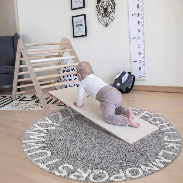 Round Cotton Alphabet Play Rug – 59 Inch, Grey
