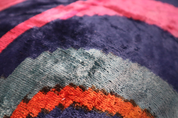 Silk Velvet Throw Pillow 16x24 – Rainbow Ikat Bohemian Accent Cushion