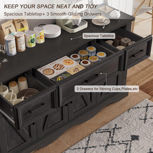 56" Buffet Cabinet with Storage – Farmhouse Sideboard with Drawers, Doors & Adjustable Shelves