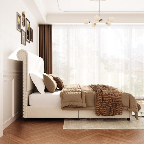 Queen Velvet Sleigh Bed Frame with Tall Headboard