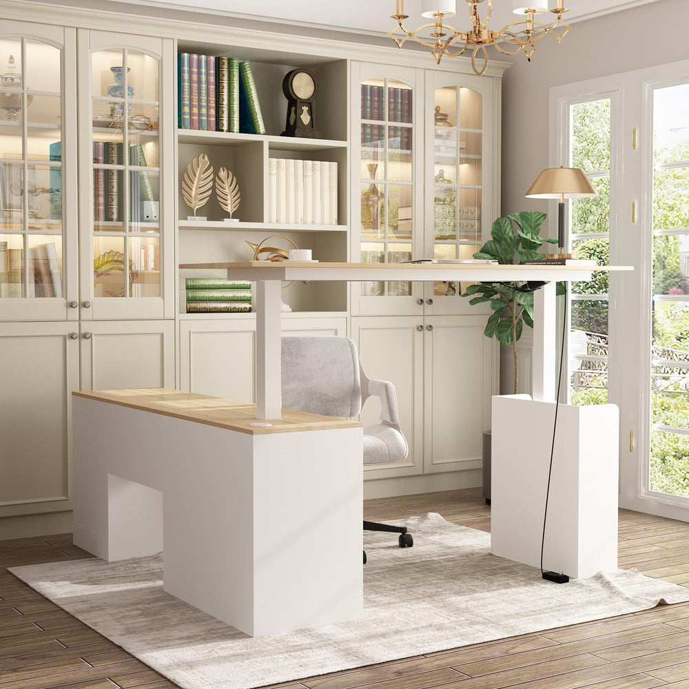 L-Shaped Electric Standing Desk with Drawers and Shelves, 63"