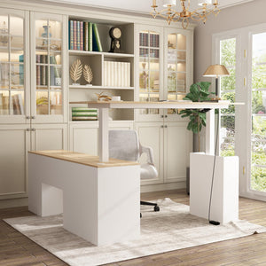 L-Shaped Electric Standing Desk with Drawers and Shelves, 63"