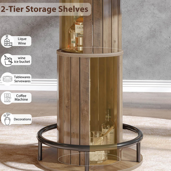 Round Bar Table with Storage & Metal Footrest