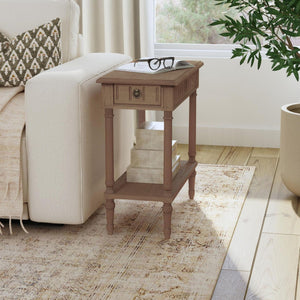 Narrow End Table with Drawer & Shelf – Solid Wood Farmhouse Side Table