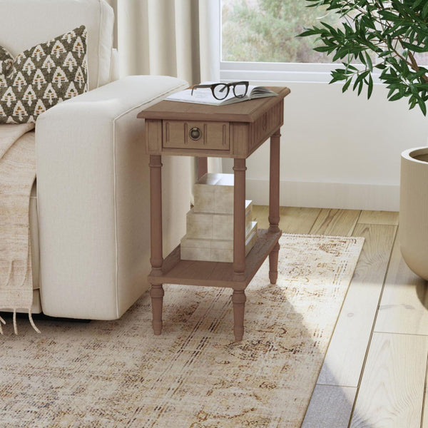 Narrow End Table with Drawer & Shelf – Solid Wood Farmhouse Side Table