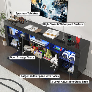 71" Floating Fireplace TV Stand with Electric Fireplace & LED Lights