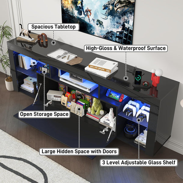 71" Floating Fireplace TV Stand with Electric Fireplace & LED Lights