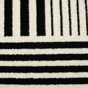 Geometric Beige & Black Area Rug | Modern 3D Lines | Medium Pile