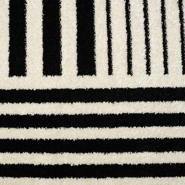 Geometric Beige & Black Area Rug | Modern 3D Lines | Medium Pile