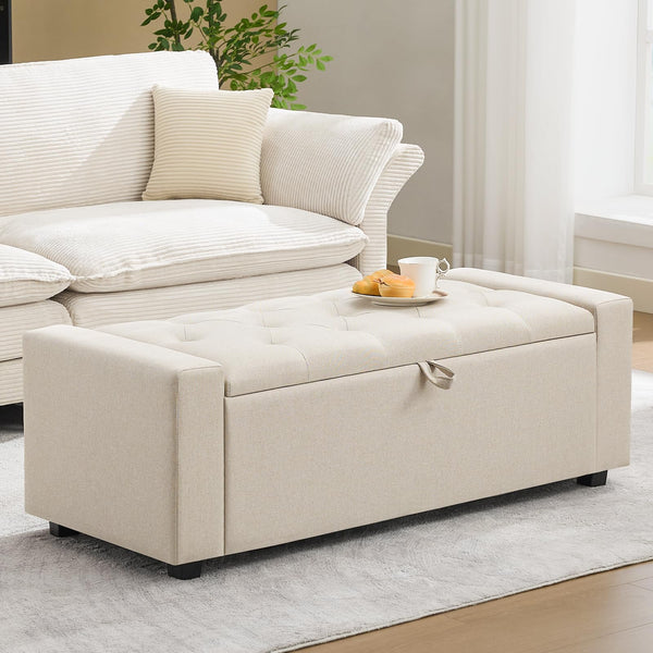 Tufted Storage Ottoman Bench with Dual Safety Hinges