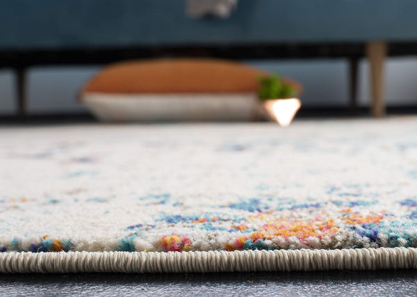 12' x 15' Abstract Area Rug – Cream & Orange / Green & Rust, Non-Shedding, Machine Woven