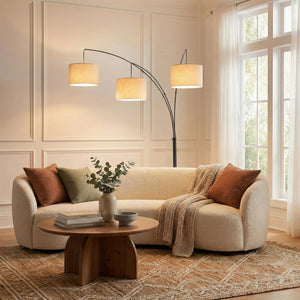 Arc Floor Lamp with 3 Fabric Shades & Marble Base