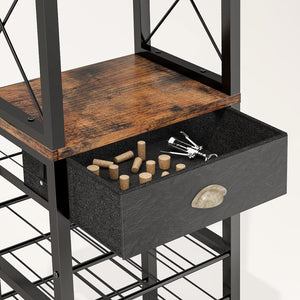 4-Tier Freestanding Wine Rack with Bar Cabinet and Glass Holder