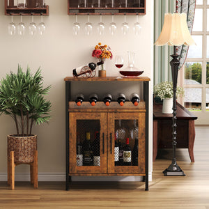 Wine Bar Cabinet with Glass Holder & Mesh Door