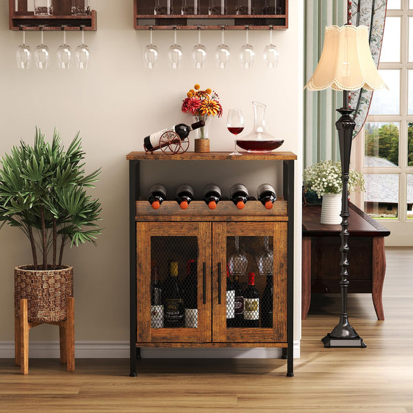 Wine Bar Cabinet with Glass Holder & Mesh Door